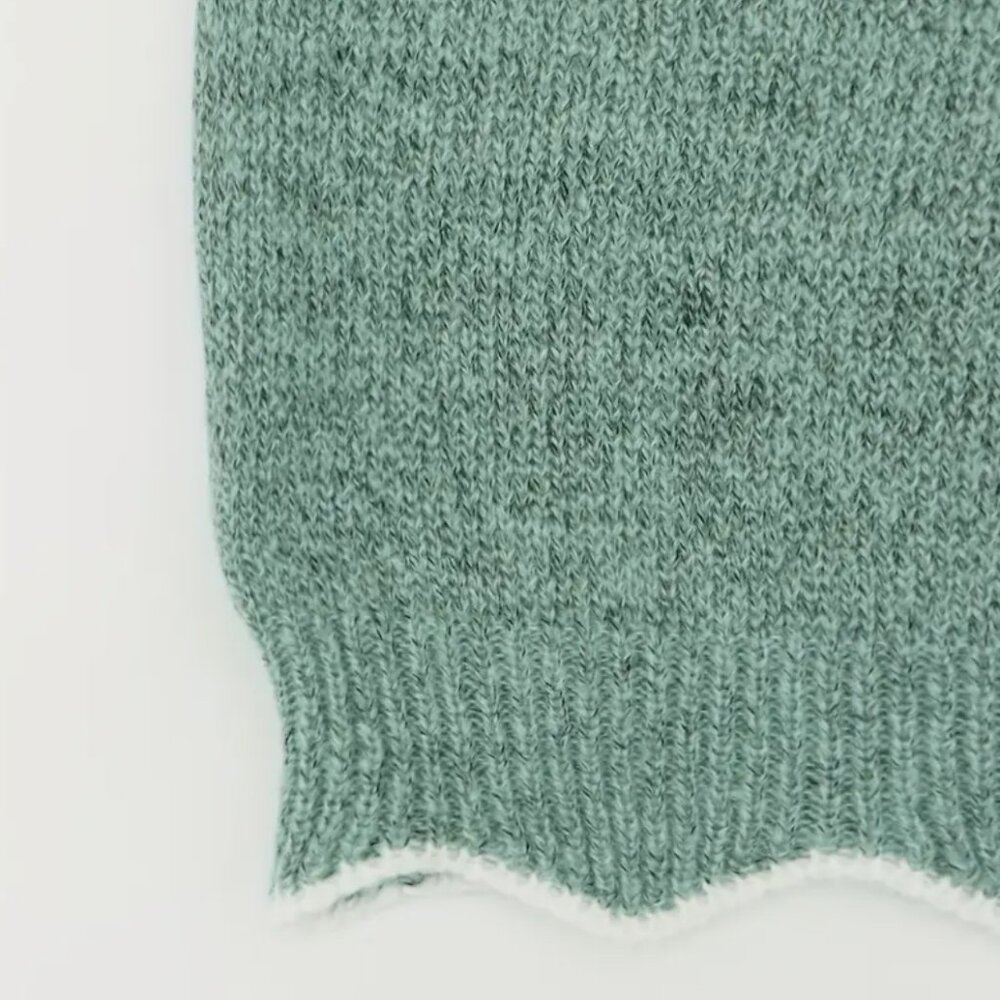 Women's Plus Color Block Long Sleeve V Neck Floral Trim Casual Sweater - Picture 6 of 6